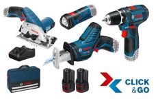 Bosch 4er-Werkzeug-Set 12V: GSR + GSA + GST + GLI + 2 x GBA 12V 2.0Ah + GAL