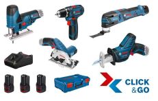 Bosch 5er Werkzeug-Set 12V: GSR + GOP + GHO + GWS + GST + 3x GBA + GAL + XL-BOXX