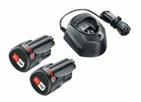 Bosch Starter-Set, 2 x Akkupacks PBA 12V 1.5Ah O-A + Ladegerät GAL 1210 CV