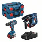 Bosch 18V-Set: GSR 18V-28 + GBH 18V-21 + 2 x GBA 4.0Ah + GAL 18V-40 + L-BOXX