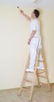 Euroline Holz-Sprossenstehleiter mit Comfort-Breitsprosse und Eimerhaken Nr. 10504 | 2 x 6 Sprossen | Länge: 1,73m