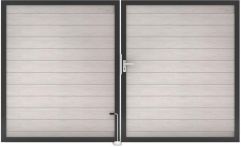 GroJa Solid Steckzaun Tor Universal 2-flügelig mit Anthrazitrahmen, 300 x 180 cm, Bi-Color sandfarbig, ohne Pfosten