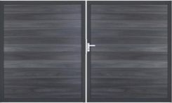 GroJa Solid Steckzaun Tor Universal 2-flügelig mit Anthrazitrahmen, 300 x 180 cm, steingrau co-extrudiert, ohne Pfosten