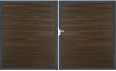GroJa Solid Steckzaun Tor Universal 2-flügelig mit Anthrazitrahmen, 300 x 180 cm, walnuss co-extrudiert, ohne Pfosten
