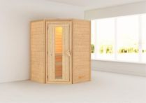 Woodfeeling Massivholzsauna Franka naturbelassen - Eckeinstieg