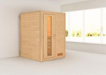 Woodfeeling Massivholzsauna Svenja naturbelassen - Fronteinstieg