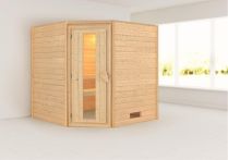 Woodfeeling Massivholzsauna Nina naturbelassen - Eckeinstieg