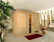 Woodfeeling Massivholzsauna Karla naturbelassen - Fronteinstieg