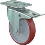 NW Lenkrolle D.80mm Trgf.125 kg m.Feststeller PU Platte L104xB80mm Farbe Rl.rot (3000275560)