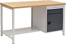 NW Werkbank grau/anthrazitgrau B1500xH859xT750mm Buche Multiplex 40mm 1Schubl.1Tür (9000426061)