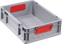 NW Transportstapelbehälter L400xB300xH120mm grau PP geschlossener Griff rot (9000448240)