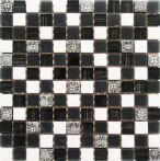 T-Trading Mosaik 2,3 x 2,3 cm FARFALLA schwarz 2323FA04 weiß Glas/Naturstein