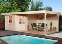 Weka Saunahaus Salo 2 natur mit Holztür Sauna 194x194/Haus 646x338 cm