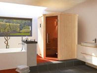 Weka Elementsauna Kiruna Eck 1 mit Glastür 144x144 cm inkl. 3,6 kW Ofen