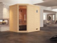 Weka Massivholz-Elementsauna Kemi Eck mit Glastür 195x145 cm