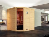 Weka Massivholz-Elementsauna Kemi Eck 1 mit Glastür 195x195 cm