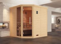 Weka Massivholz-Elementsauna Kemi Eck 1 mit Glastür & Fenster 195x195 cm