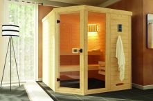 Weka Massivholz-Elementsauna Laukkala Eck 3 mit Glastür & Fenster 192x192 cm