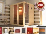 Weka Massivholz-Elementsauna Kemi PANORAMA 1 mit Glastür & Fenster 162x193 cm mit Ofen