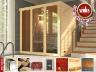 Weka Massivholz-Elementsauna Kemi PANORAMA 2 mit Glastür & Fenster 211x169 cm mit Bio Ofen