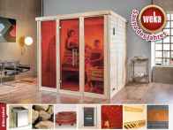 Weka Massivholz-Elementsauna Kemi PANORAMA 3 mit Glastür & Fenster 211x210 cm mit Bio Ofen