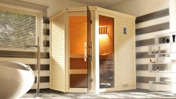 Weka Massivholzsauna Cubilis Eck 1 mit Glastür & Fenster 194x145 cm