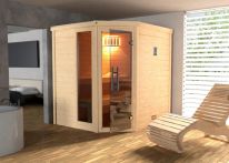 Weka Massivholzsauna Turku Eck 1 Sparset 1 mit Glastür & Fenster 195x178 cm mit Ofen