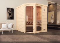 Weka Massivholzsauna Turku Eck 2 mit Glastür & Fenster 195x195 cm