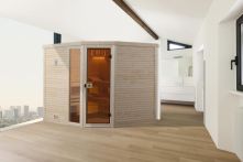 Weka Massivholzsauna Cubilis Eck 3 mit Glastür & Fenster 245x195 cm