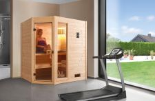 Weka Massivholzsauna Valida Eck 1 Sparset 1 mit Glastür & Fenster 189x139 cm mit Ofen