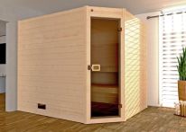 Weka Massivholzsauna Valida Eck 3 mit Glastür 239x189 cm